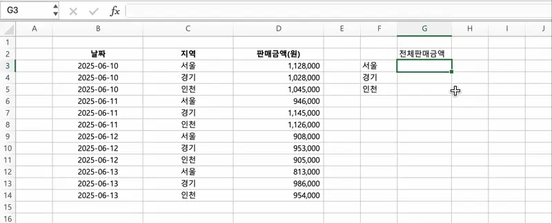 조건에 맞는 셀들만 골라서 합계를 내주는 함수 SUMIF