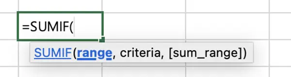 SUMIF 함수 기본 수식 구성