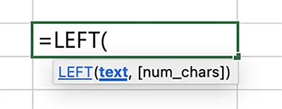 텍스트 추출 함수 중 LEFT 함수의 기본 수식 구성