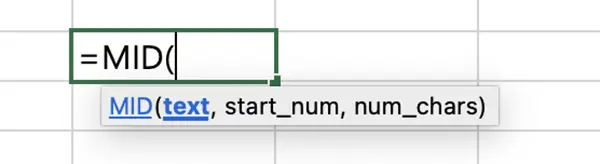 텍스트 추출 함수 중 MID 함수의 기본 수식 구성